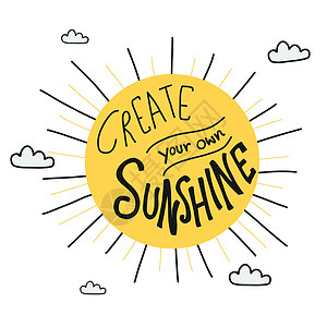 在太阳卡通涂鸦风格矢量图案上创建您自己的阳光词背景图片