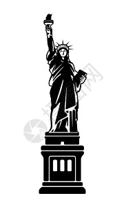 黑白雕像自由女神像美国纽约世界著名建筑矢量图旅游自由纪念碑雕像女士游客火炬地标建筑学历史性插画