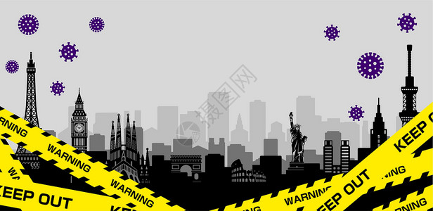警戒线城市封锁横幅插图1风险安全冒险注意力丝带栅栏警告路障禁令警察插画