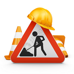 交通标志锥体插图白色黄色工程师警告安全工人头盔塑料高清图片