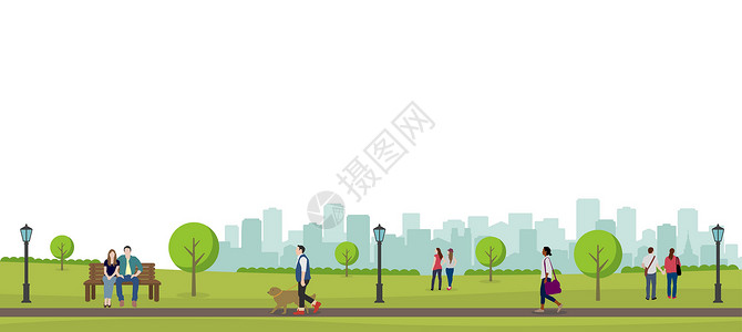 公共绿色公园景观矢量图横幅页脚街道城市环境天际公园娱乐季节卡通片背景图片
