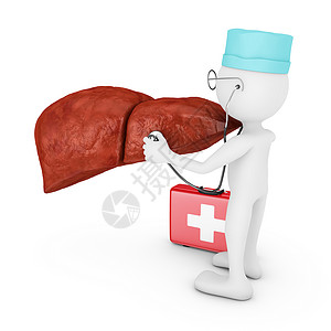 医生探索肝脏插图白色手提箱卡通片药品男性诊所职业眼镜工作背景图片