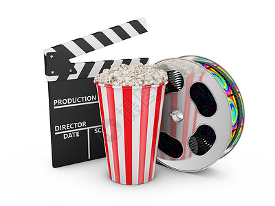 电影院展示视频插图电影小吃卷轴盒子摄影白色红色背景图片