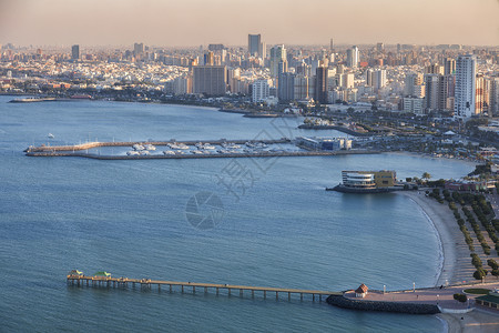 码头景观科威特城码头支撑天线建筑学日落教会景观地标晴天市中心建筑背景