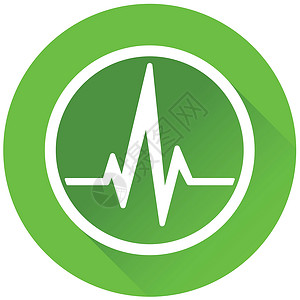 心跳圈绿色图标概念白色脉冲技术心脏网络医疗阴影正方形标识海浪背景图片
