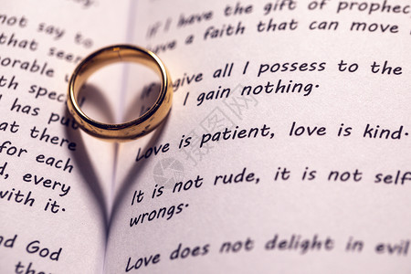 圣经上的金结婚戒指仪式婚礼庆典婚姻浪漫信仰珠宝订婚已婚祝福背景图片
