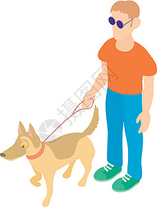 救援帮手盲人与导盲犬插画