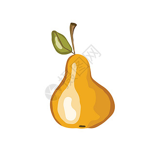蔬菜扁尖白色背景上的梨形图标 天然美味新鲜的熟美水果 包装 卡片和其他各种设计的模板矢量说明 有树叶的扁梨子 食品概念Stencils艺设计图片