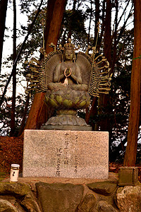 肖沙山森林上一座雕像的特写寺庙历史阳台菩萨建筑师文化神道观音建筑学佛教徒背景图片