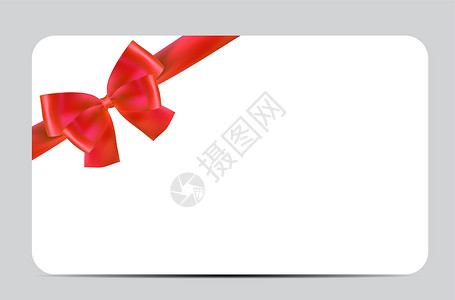 配有红弓和丝带的空白礼品卡模板 您的业务矢量说明市场标签银行价格代金券金融证书折扣优惠券卡片背景图片