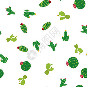 仙人掌无缝图案背景矢量图纺织品花园打印墙纸植物沙漠手绘涂鸦叶子绿色背景图片