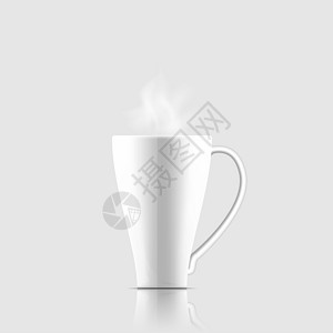 陶瓷杯子样机与烟的白色茶杯侧视图 逼真的矢量模拟杯模板为您的标志和设计插画