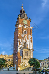 波兰克拉科夫市市政厅塔广场市集地标游客观光历史吸引力建筑学假期城市背景图片