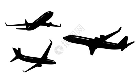 飞机黑白孤立在白色背景上的平面飞机剪影收藏集 它制作图案矢量插画