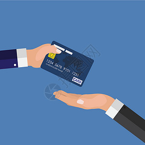 借记卡快速付款概念 手给信用卡给另一只手 矢量它制作图案插图交换人士电子商务营销财富账单交易卡片商务设计图片