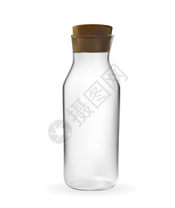 空玻璃瓶带盖玻璃瓶的逼真 3D 模型 它制作图案矢量健康小样空白饮料食物牛奶标签包装液体插图插画