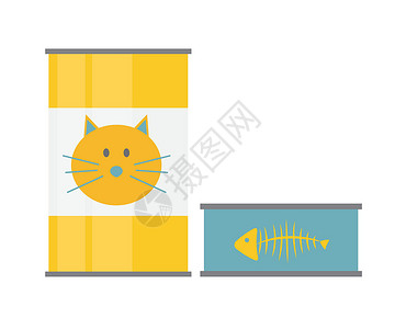 锡焊现代平板样式图标中的宠物罐模板 设计材料 矢量插图阴影养分宠物午餐卡通片包装金属动物盘子产品插画