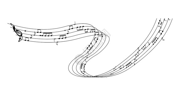 一组没有特征的五行时钟符号的音符 高音谱号 矢量插图低音钥匙白色笔记艺术黑色旋律床单颤声背景图片