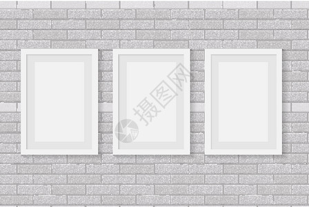 白色砖砖墙矢量图背景上的白色框架反射光泽度长方形窗户艺术横幅灰色空白金属创造力插画