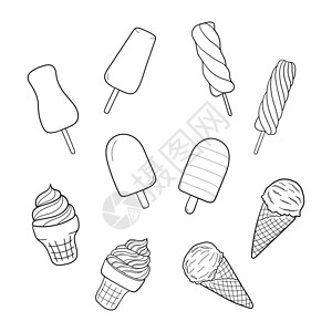 一套手绘冰淇淋 菜单和包装的设计草图元素 矢量隔离图卡通片海报巧克力酸奶水果食物糖果标签酒吧甜点背景图片