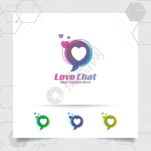 爱情聊天标志设计理念的爱情矢量和多彩风格 用于应用程序社区通信和软件的聊天徽标矢量论坛高清图片素材