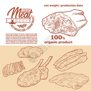 金门新鲜生肉雕刻设计产品羊肉涂鸦烹饪火腿熏肉家禽菜单绘画羊排插画