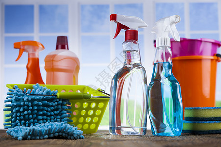 各种清洁用品 设备背景以及各类清洁品团体打扫产品橡皮塑料海绵窗户洗涤液体卫生冲刷高清图片素材