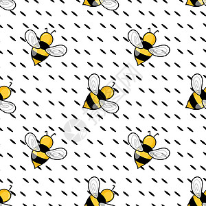 与白色圆点背景上的蜜蜂的无缝模式 小黄蜂 矢量图 可爱的卡通人物 邀请卡纺织面料的模板设计 涂鸦样式艺术蜂窝昆虫蜂巢墙纸卡通片野背景图片