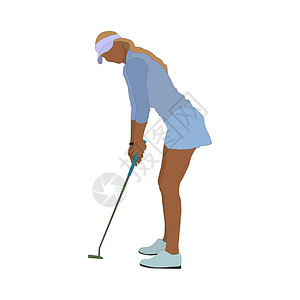 高尔夫球 一个女人打高尔夫球的彩色剪影 彩色运动剪影草地绘画运动员女孩领导者草图参与者推杆嘲笑竞赛插画