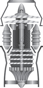 推进生态文明喷气发动机喷射运动风扇螺丝排放冲压导体排气入口金属插画