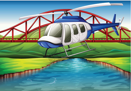 直升机降落在桥附近的一架直升机插画