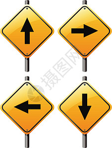 四个箭头标志绘画阴影白色路标指示牌黄色邮政钻石街道背景图片