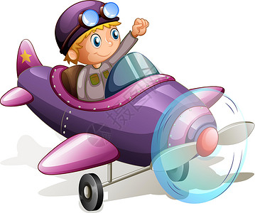 莱特兄弟飞机一个紫色的复古计划插画