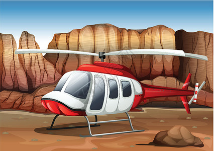 一架直升机降落在地面上插画