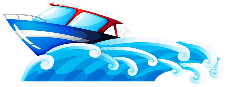 船波浪一艘船在海滩矿船独木舟白色海洋蓝色捕鲸运输潮汐水形粒子插画