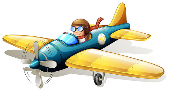 莱特兄弟飞机一架老式飞机飞来飞去喷射男性压缩机引擎螺旋桨绘画男生音速天线蓝色插画