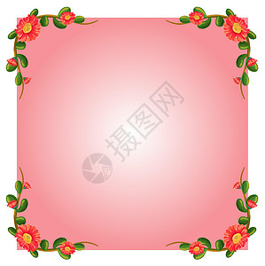 带花的粉红色空边框模板背景图片