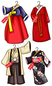 传统的日本萨尔上亚洲服饰的简单草图设计图片