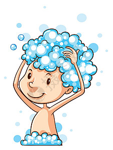 洗头发阵雨器剪贴打扫淋浴卡通片活动童年肥皂头发洗澡气泡插画