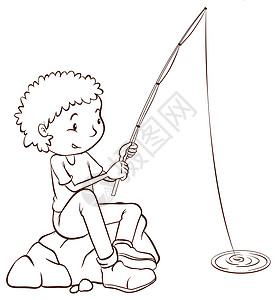 钓鱼草帽男孩一个男孩钓鱼的素描设计图片