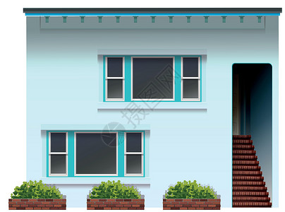 家的故事蓝色的房子草图一个故事庇护所住宅花色建筑木匠建筑学阴影绿色植物设计图片