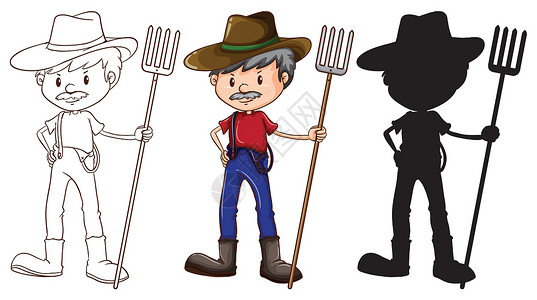 老农民栀子花素描花园绅士帽子农业成人园丁农民园艺绘画设计图片