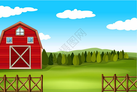 远卡片天空卡通片绿色植物农场农业奶制品风景海报家禽背景图片