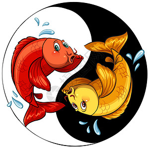 两条锦鲤鱼两条鱼的模板神灵避难所动物学食物十二生肖冷血渔夫圆圈水产绘画设计图片