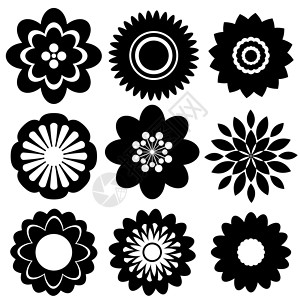 花卉模板集阴影白色花朵黑色圆形艺术品装饰插图风格艺术背景图片