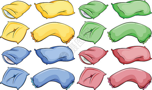 各种颜色的枕头和靠垫软垫夹子艺术蓝色剪贴红色物品黄色绿色绘画背景图片
