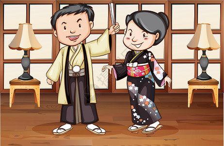 穿和服的女性日语日文国籍男性房间文化恋人女士绘画夫妻房子传统设计图片