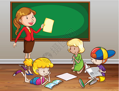 女孩室内看书教学木板学生房间男生阅读孩子活动写作黑板学校设计图片