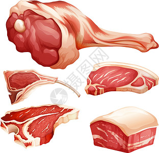 切羊肉牛肉酱羊肉肉类牛扒食物红肉绘画卡通片香肠收藏热狗插画