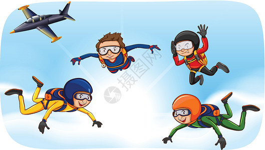 飞机跳伞玩耍跳天潜水运输爱好头盔车辆绘画空气乐趣场景漂浮降落伞设计图片